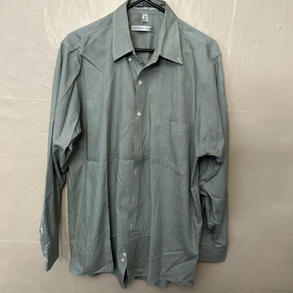 Geoffrey Beene‎ 16 34/35 Green Small Check Dress Shirt